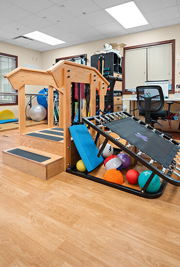 Rehab stairs and rebounder at Good Samaritan Society - Grand Island Village Rehab Therapy.