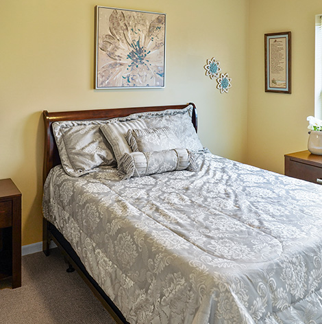 Assisted living apartment bedroom at Good Samaritan Society - International Falls in International Falls, Minnesota.