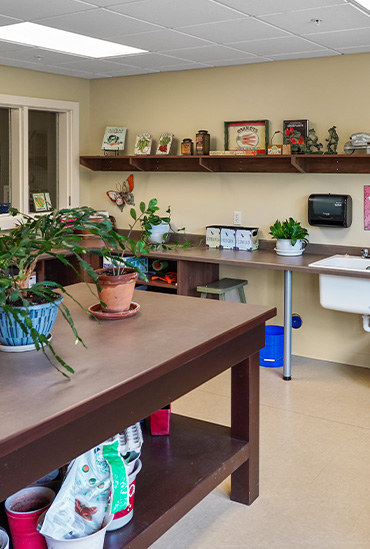Senior living residents can enjoy gardening in the gardening room at Good Samaritan Society - International Falls in International Falls, Minnesota.