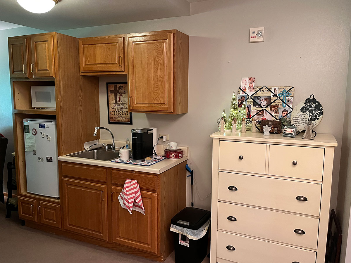 Good Samaritan Society — Osceola assisted living dresser and kitchen.