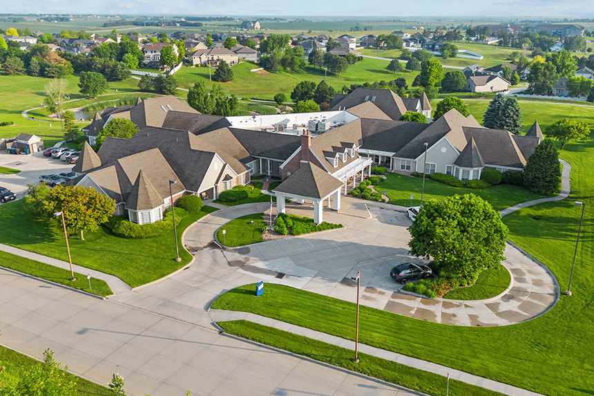 Aerial view of senior living community Good Samaritan Society - Prairie View Gardens in Kearney, Nebraska.