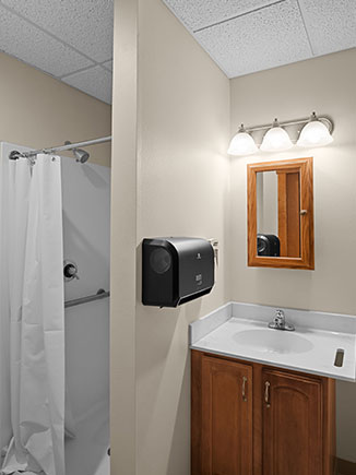 Unity Place Assisted Living studio apartment bathroom.