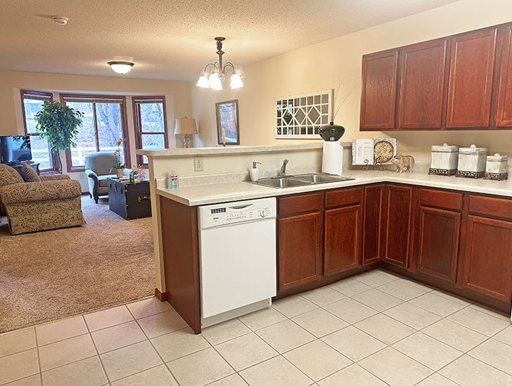 Assisted living apartment kitchen at Good Samaritan Society - Heritage Place of Roseville.