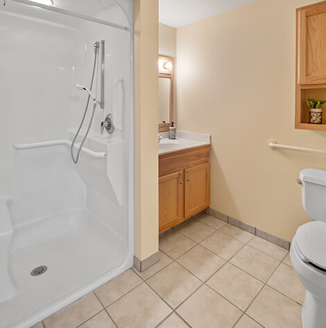 Victorian Legacy assisted living apartment bathroom at Good Samaritan Society - Superior