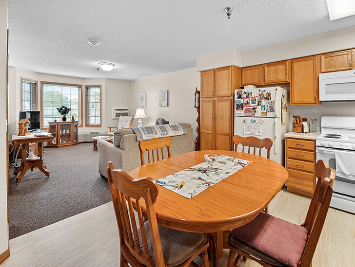 Independent living apartment kitchen and living room at Good Samaritan Society - Waukon.
