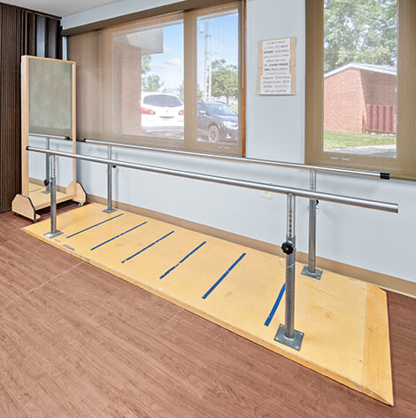 Parellel bars in the rehab room at Good Samaritan Society - West Union.