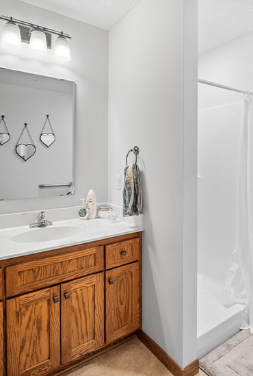 Spacious and accessible bathrooms are a key feature in the assisted living apartments at The Lodge of Winthrop in Winthrop, Minnesota.