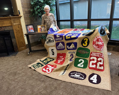 Shirley Bren and her quilt.